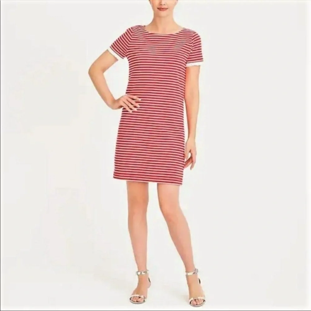J. Crew Striped Tshirt Dress Ruffle Sleeve Preppy Nautical Casual 4th of‎ July